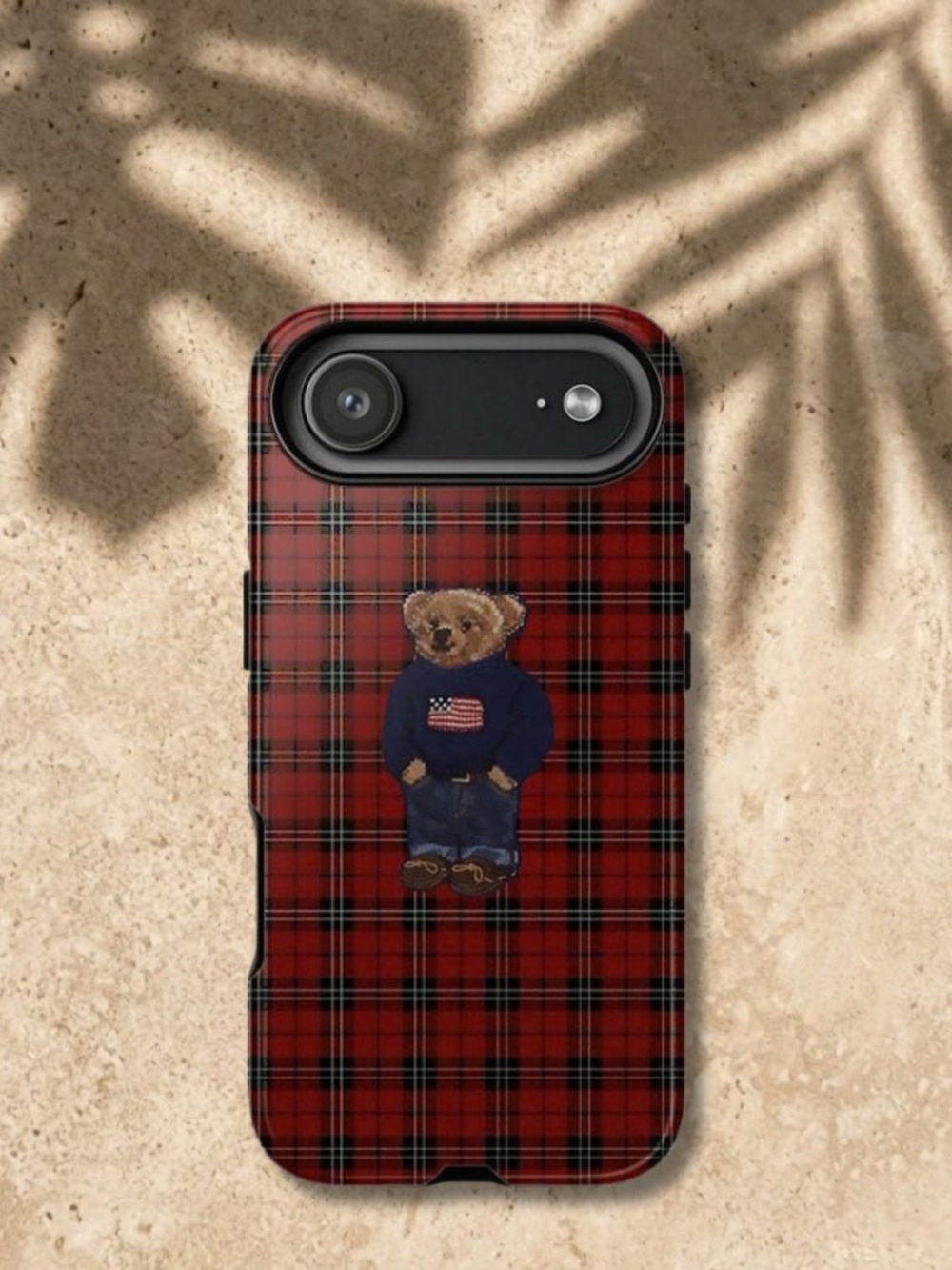 Red Plaid Bear Graphic Phone Case - Unbranded